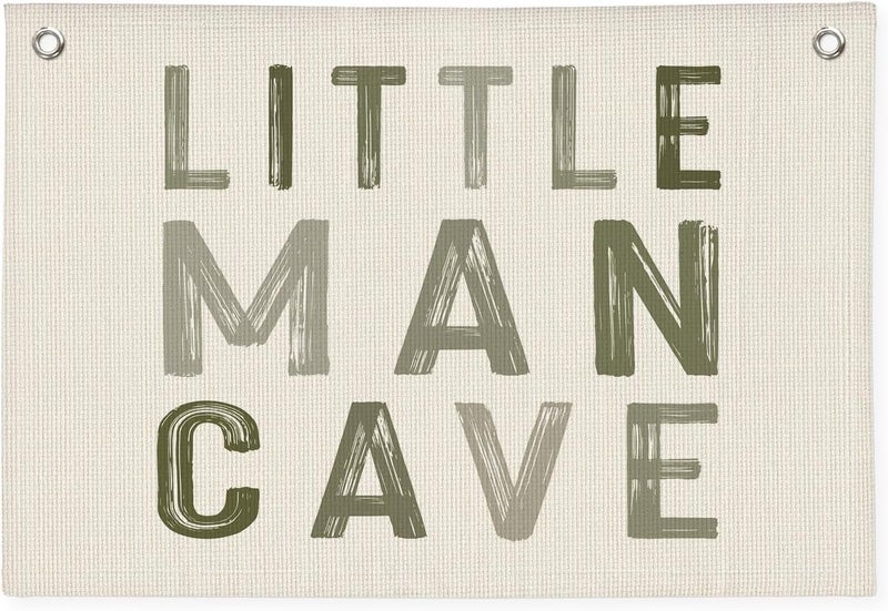 PLKMN Little Man Cave Decor for Nursery, Sage Green Canvas Banner, Long Live Boyhood Wall Hanging Linen Banner Flag Decor for Nursery Playroom Toddler Room, Boys Kids Room Decor - Image 1
